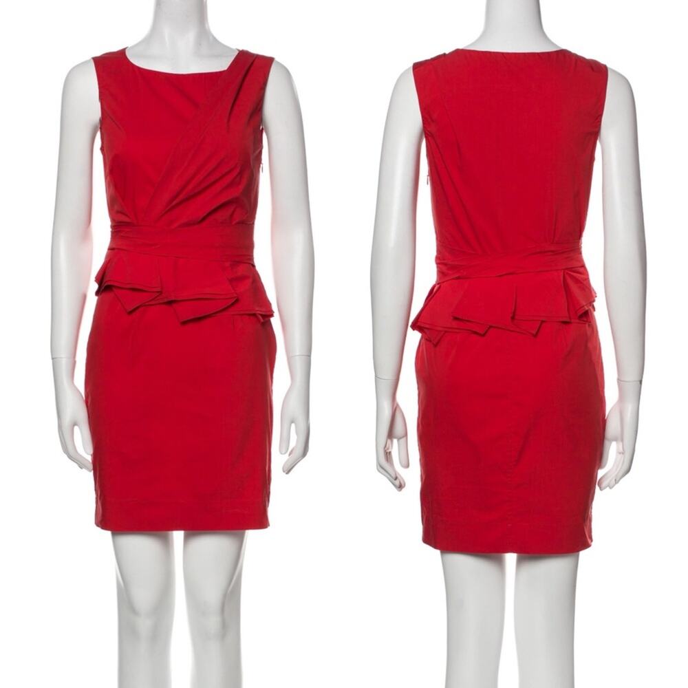Diane Von Furstenberg Coral Red Sheath Mini Dress Cocktail Ruffles US 14